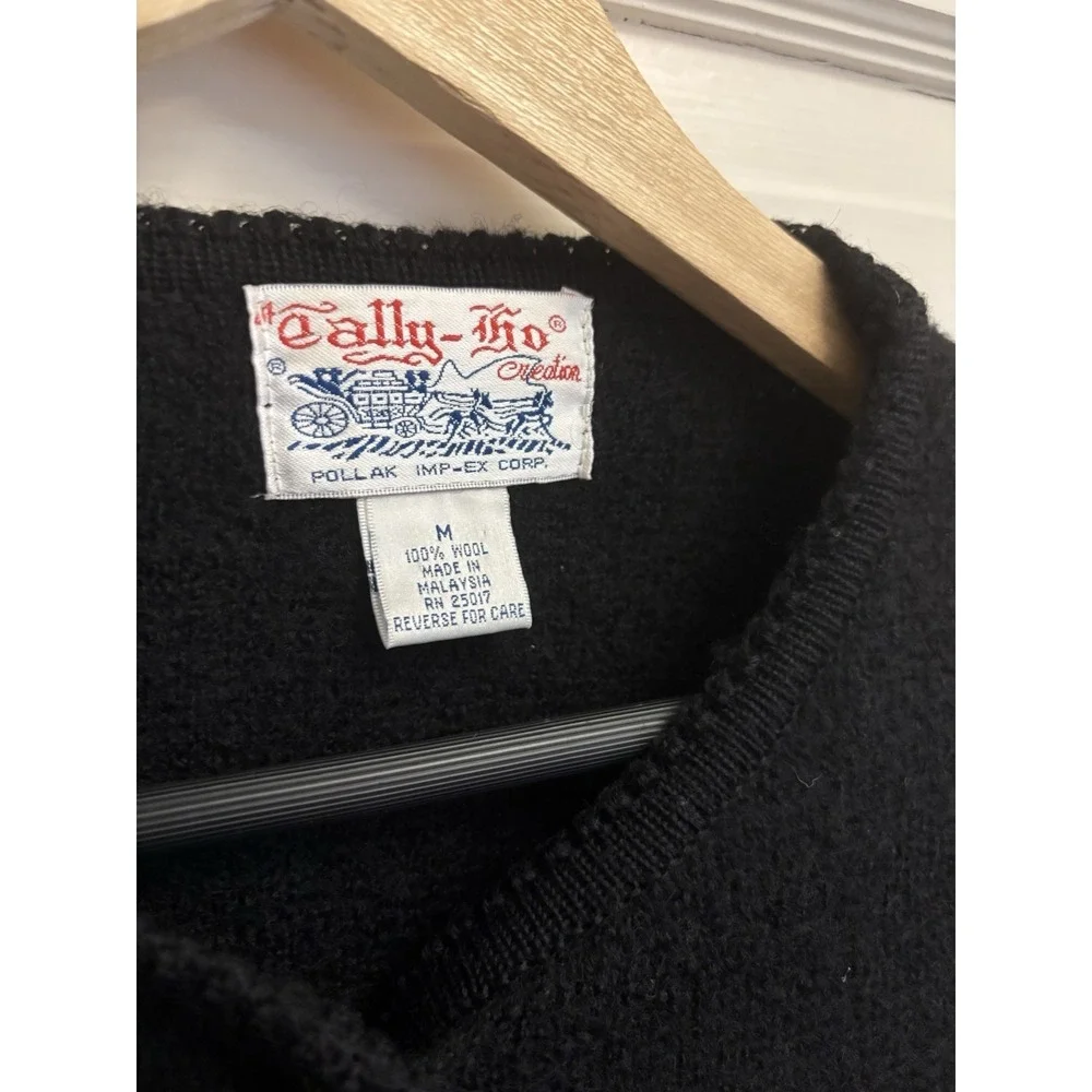 Tally Ho Collection Pollak Vintage Black Boiled Wool‎ Cardigan Sweater Size M